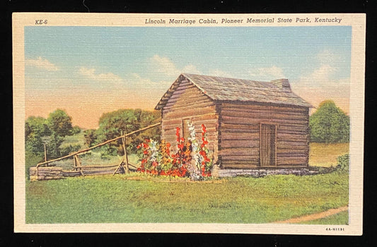 Lincoln Marriage Cabin - Pioneer Memorial State Park - Kentucky - 1930s Linen Postcard