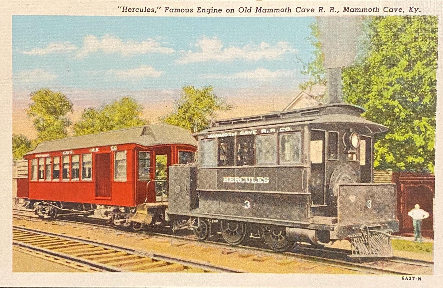 Hercules - Famous Engine on Old Mammoth Cave R.R. - Mammoth Cave, Kentucky - 1930s Linen Postcard