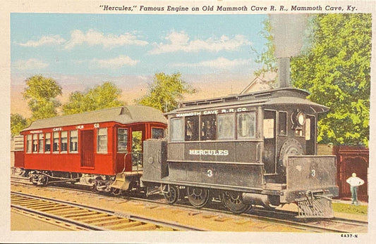 Hercules - Famous Engine on Old Mammoth Cave R.R. - Mammoth Cave, Kentucky - 1930s Linen Postcard