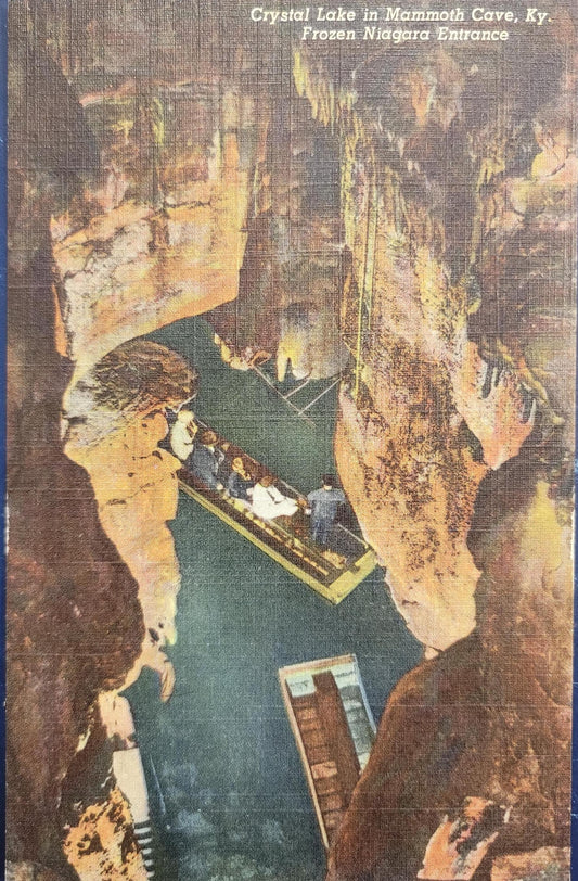 Crystal Lake in Mammoth Cave - Kentucky -Frozen Niagara Entrance - 1930s/40s Linen Postcard
