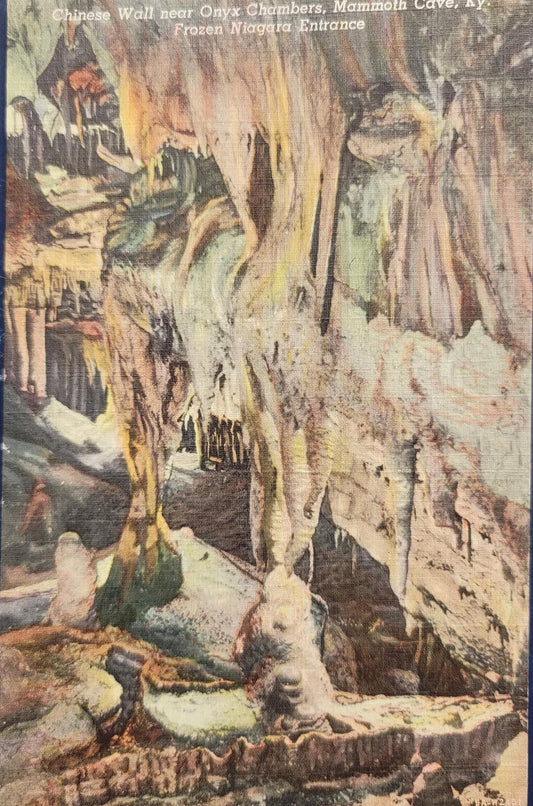 Chinese Wall near Onyx Chambers - Mammoth Cave - Kentucky - Frozen Niagara Entrance - 1930s/40s Linen Postcard