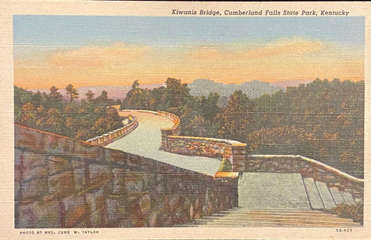 Kiwanis Bridge - Cumberland Falls State Park - Kentucky - 1940s Linen Postcard