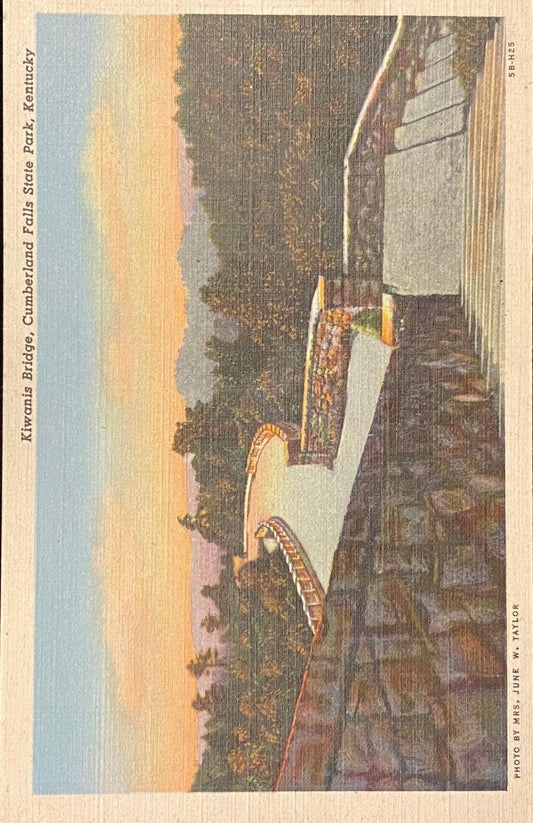 Kiwanis Bridge - Cumberland Falls State Park - Kentucky - 1940s Linen Postcard