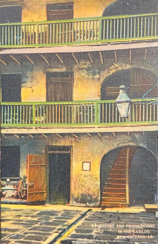 Courtyard and Prison Rooms in the Cabildo - New Orleans, Louisiana - 1940s Linen Postcard