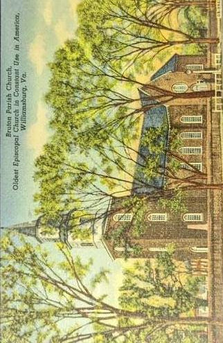 Bruton Parish Church - Williamsburg, Virginia - 1930s/40s Linen Postcard