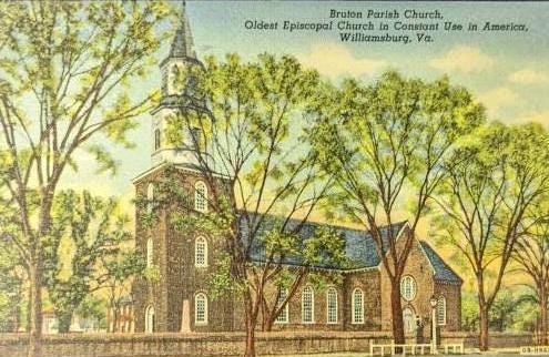 Bruton Parish Church - Williamsburg, Virginia - 1930s/40s Linen Postcard