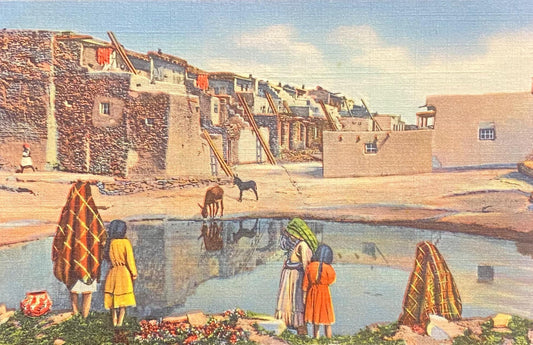 Pueblo of Acoma - The Sky City, South of Laguna, New Mexico - 1940s Linen Postcard