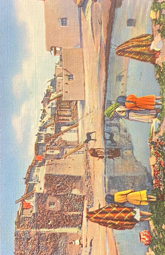 Pueblo of Acoma - The Sky City, South of Laguna, New Mexico - 1940s Linen Postcard