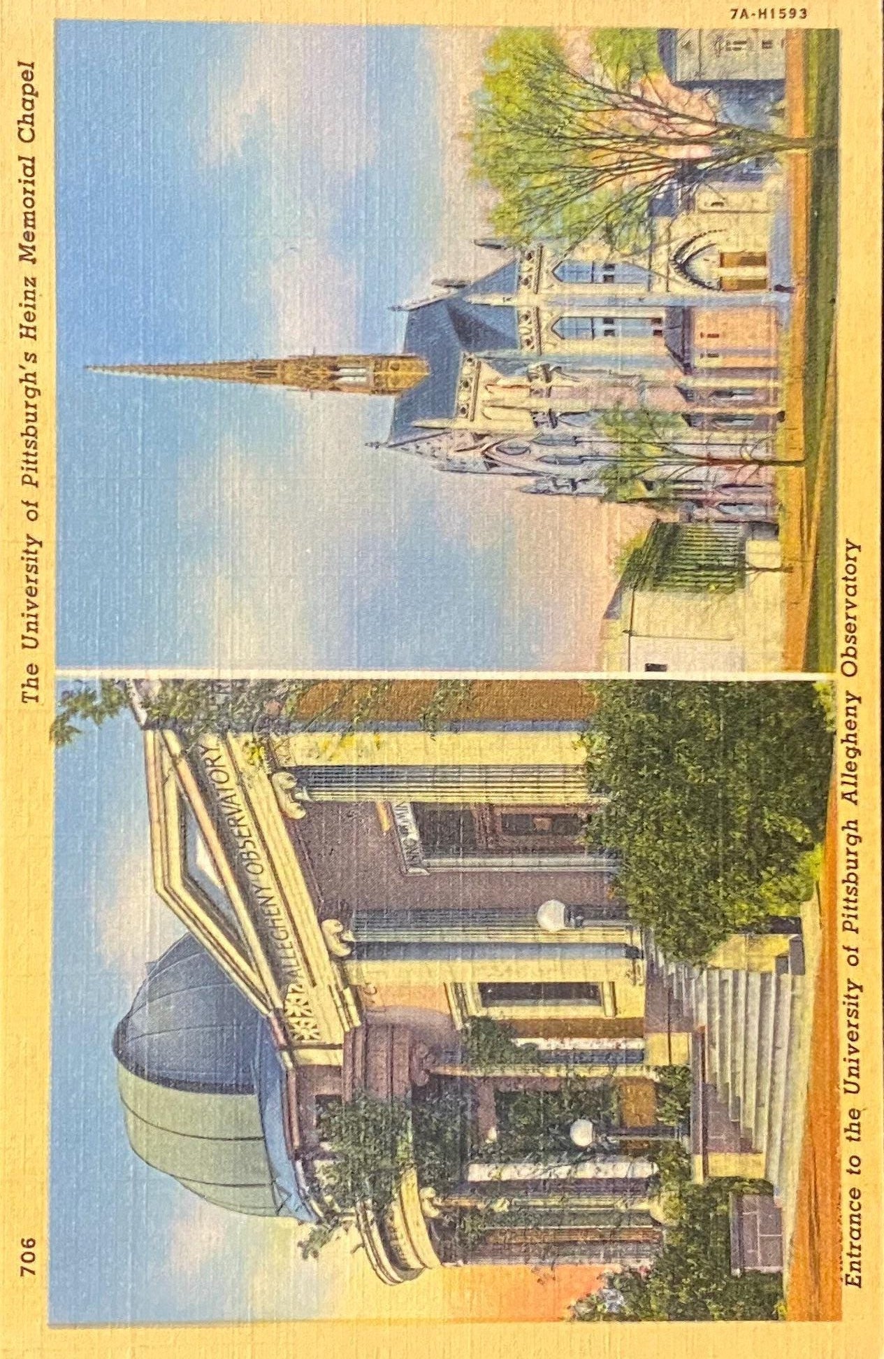 University of Pittsburgh - Allegheny - Observatory - Heinz Memorial Chapel - Pennsylvania - 1937 Linen Postcard