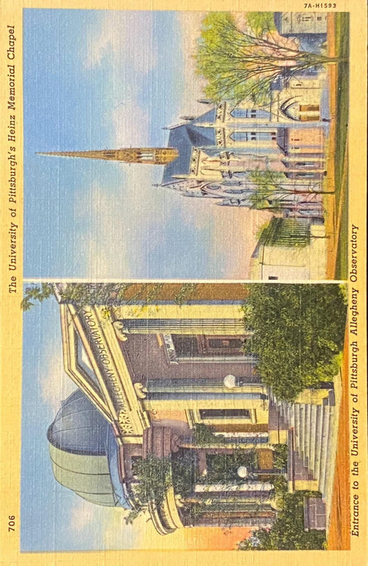 University of Pittsburgh - Allegheny - Observatory - Heinz Memorial Chapel - Pennsylvania - 1937 Linen Postcard