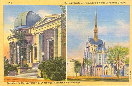 University of Pittsburgh - Allegheny - Observatory - Heinz Memorial Chapel - Pennsylvania - 1937 Linen Postcard