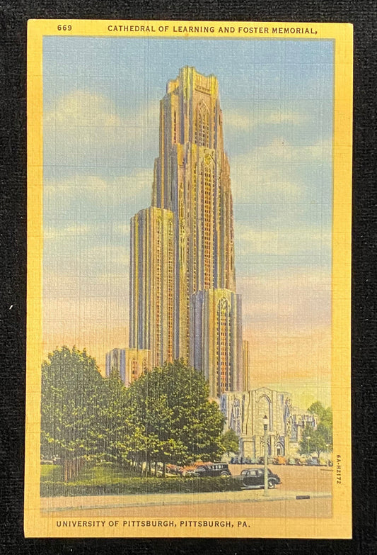 Cathedral of Learning - Foster Memorial - University of Pittsburgh, Pennsylvania - 1936 Linen Postcard