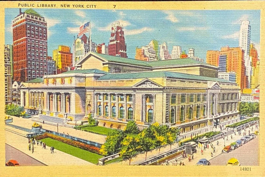 Public Library - New York City, New York - 1940s Linen Postcard