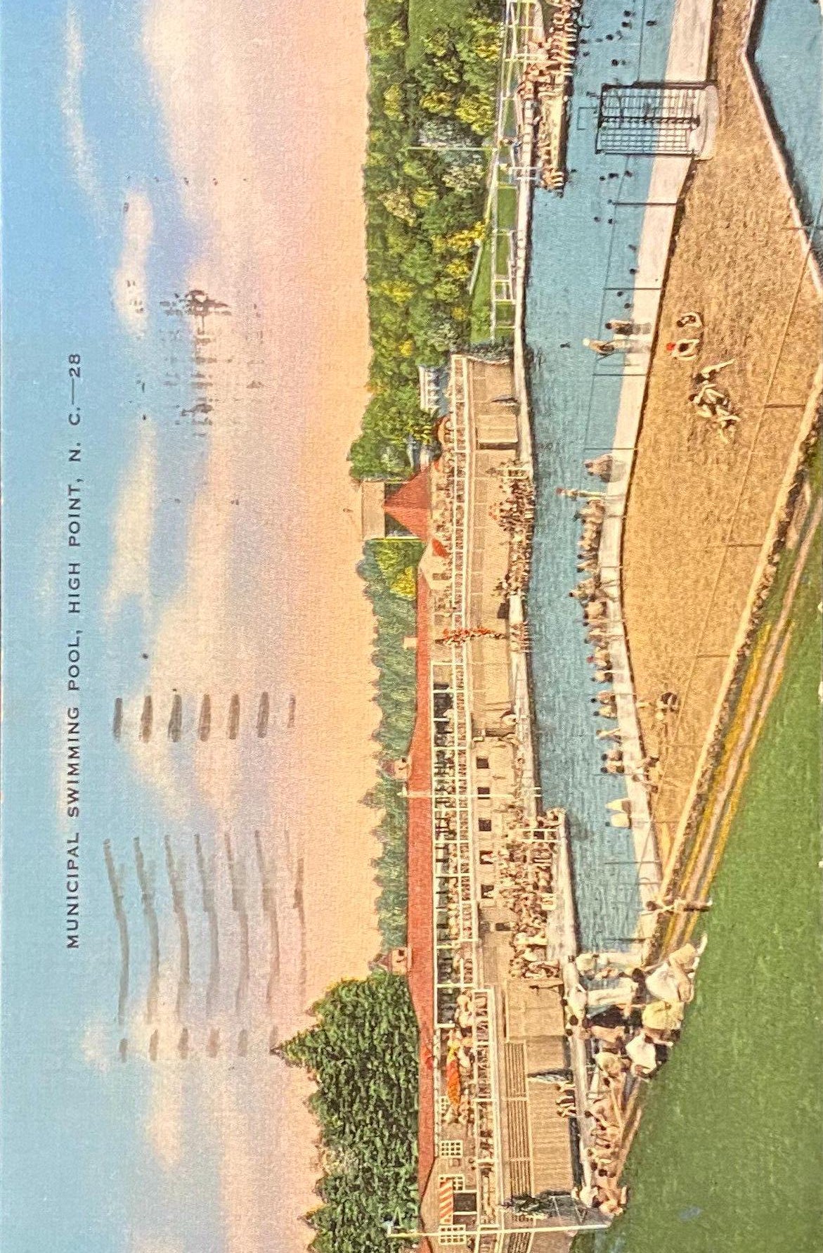 Municipal Swimming Pool - High Point, North Carolina - 1930s Linen Postcard