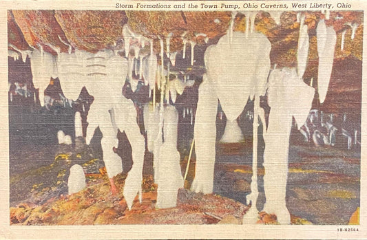 Storm Formations - Town Pump - Ohio Caverns - West Liberty, Ohio - 1940s Linen Postcard