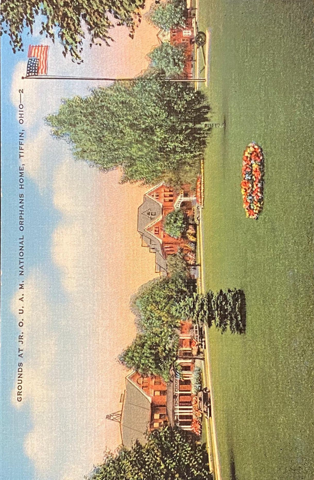 Grounds at Jr. O.U.A.M. National Orphans Home - Tiffin, Ohio - 1940s Linen Postcard