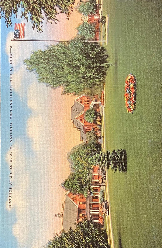 Grounds at Jr. O.U.A.M. National Orphans Home - Tiffin, Ohio - 1940s Linen Postcard