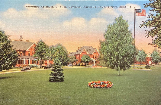 Grounds at Jr. O.U.A.M. National Orphans Home - Tiffin, Ohio - 1940s Linen Postcard