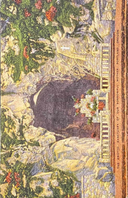 The Grotto - Sanctuary of Our Sorrowful Mother - Portland, Oregon - 1950s Linen Postcard
