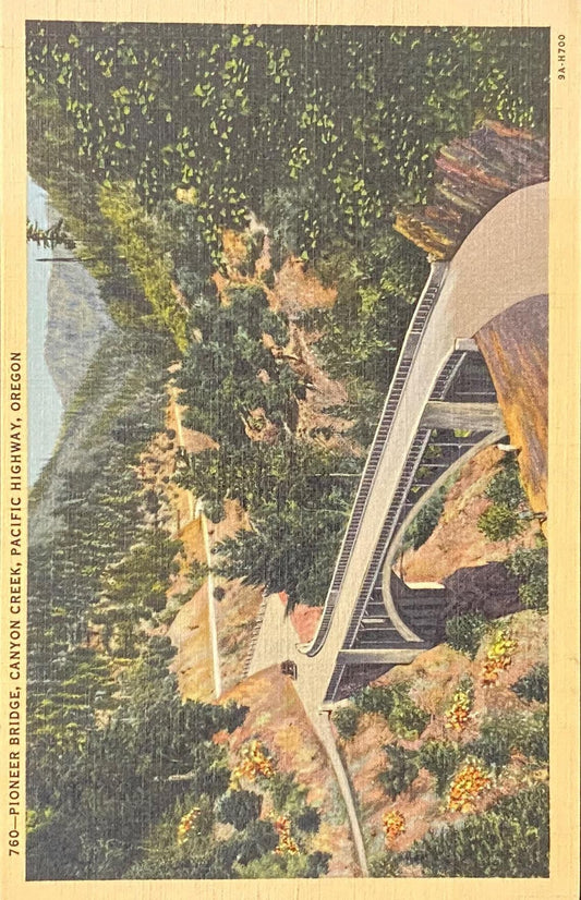 Pioneer Bridge, Canyon Creek, Pacific Highway, Oregon - 1940s Linen Postcard