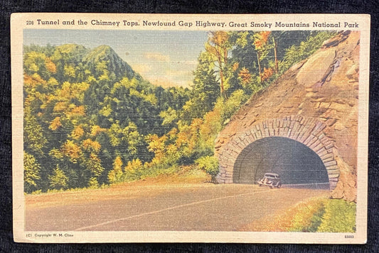 Tunnel and the Chimney Tops - Newfound Gap Highway - Great Smoky Mountains National Park, Tennessee - 1940s Linen Postcard