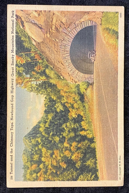 Tunnel and the Chimney Tops - Newfound Gap Highway - Great Smoky Mountains National Park, Tennessee - 1940s Linen Postcard