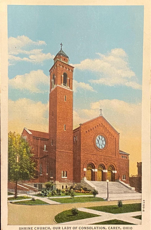 Shrine Church - Our Lady of Consolation - Carey, Ohio - 1940s Postcard