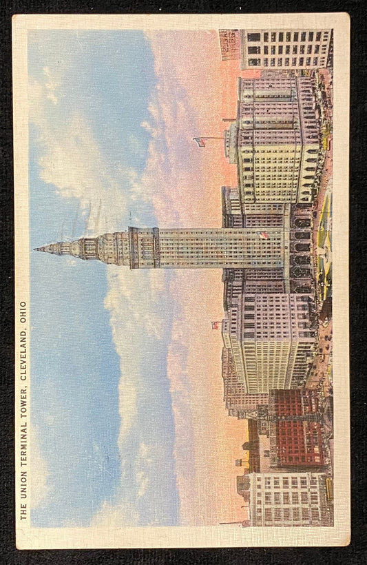 The Union Terminal Tower - Cleveland, Ohio - 1930s Linen Postcard