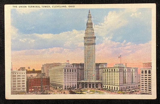 The Union Terminal Tower - Cleveland, Ohio - 1930s Linen Postcard