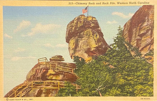 Chimney Rock - Rock Pile - Western North Carolina - 1940 Linen Postcard