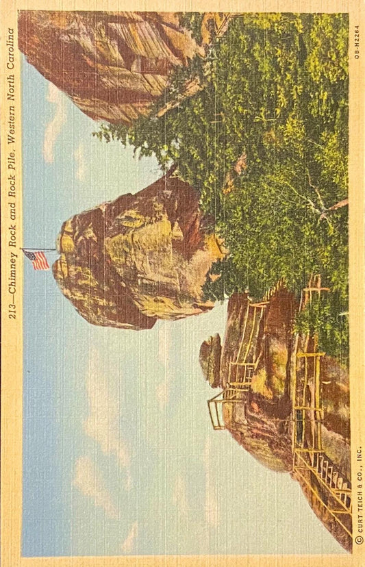 Chimney Rock - Rock Pile - Western North Carolina - 1940 Linen Postcard