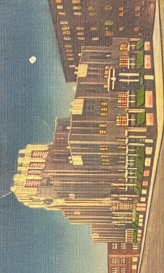 Central New York Power Corporation Office Building at Night - Syracuse, New York - 1940s Linen Postcard