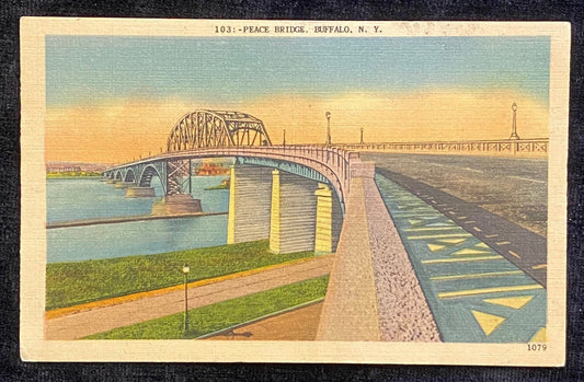 Peace Bridge - Buffalo, New York - 1940s Linen Postcard