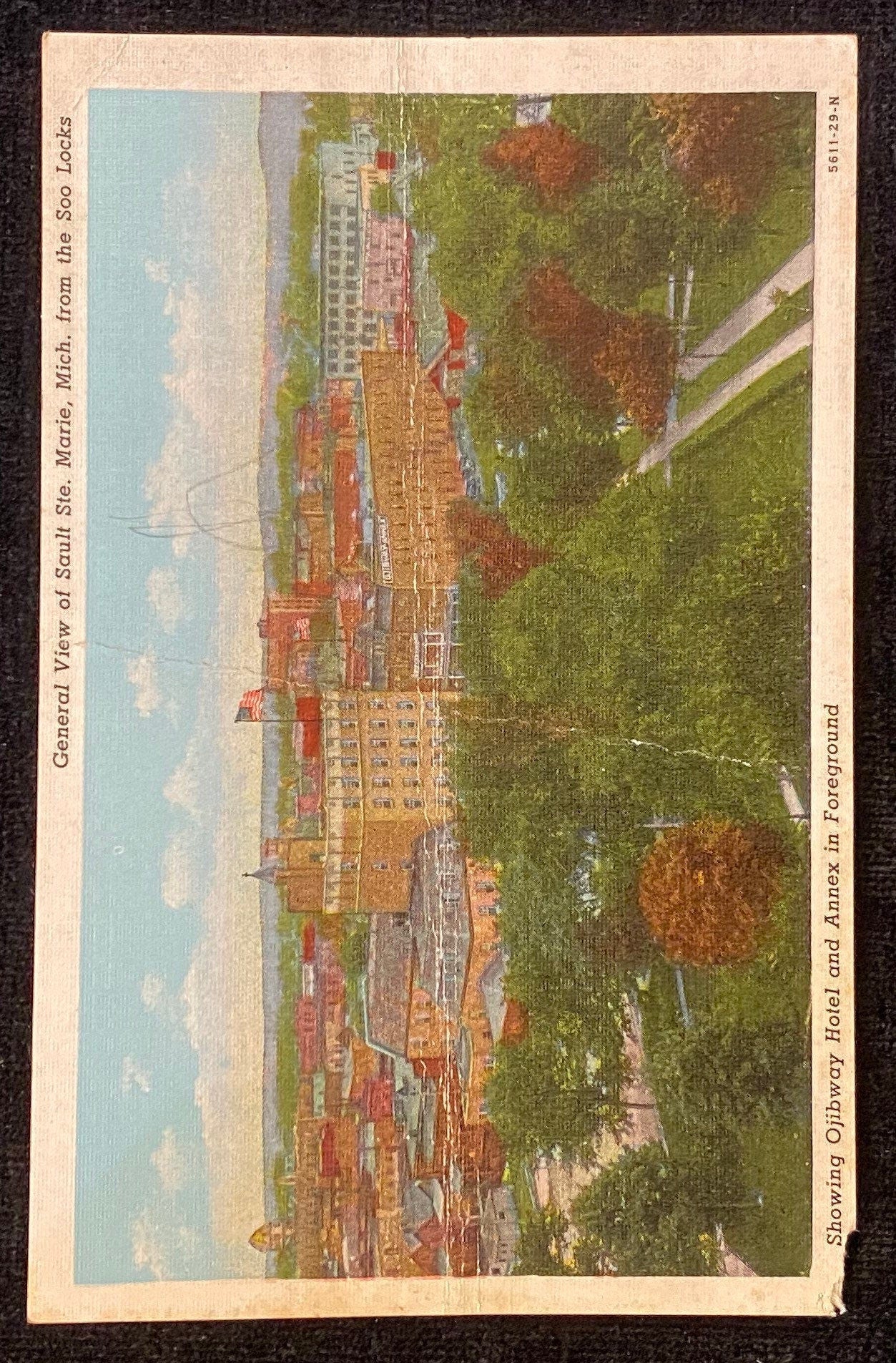 General View - Sault Ste. Marie, Michigan - Soo Locks - 1940s Linen Postcard