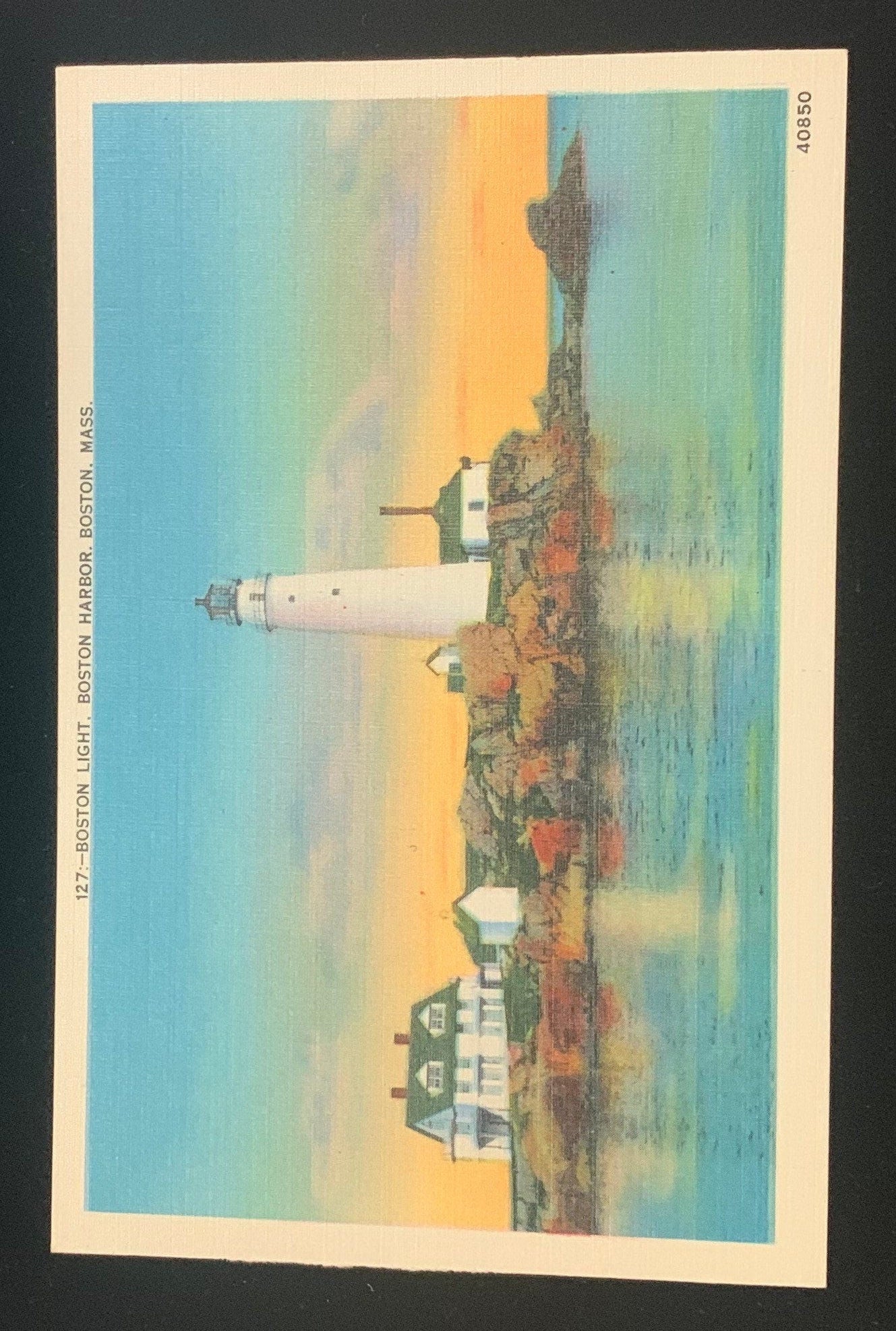 Boston Light - Boston Harbor - Boston, Massachusetts - 1940s Linen Postcards