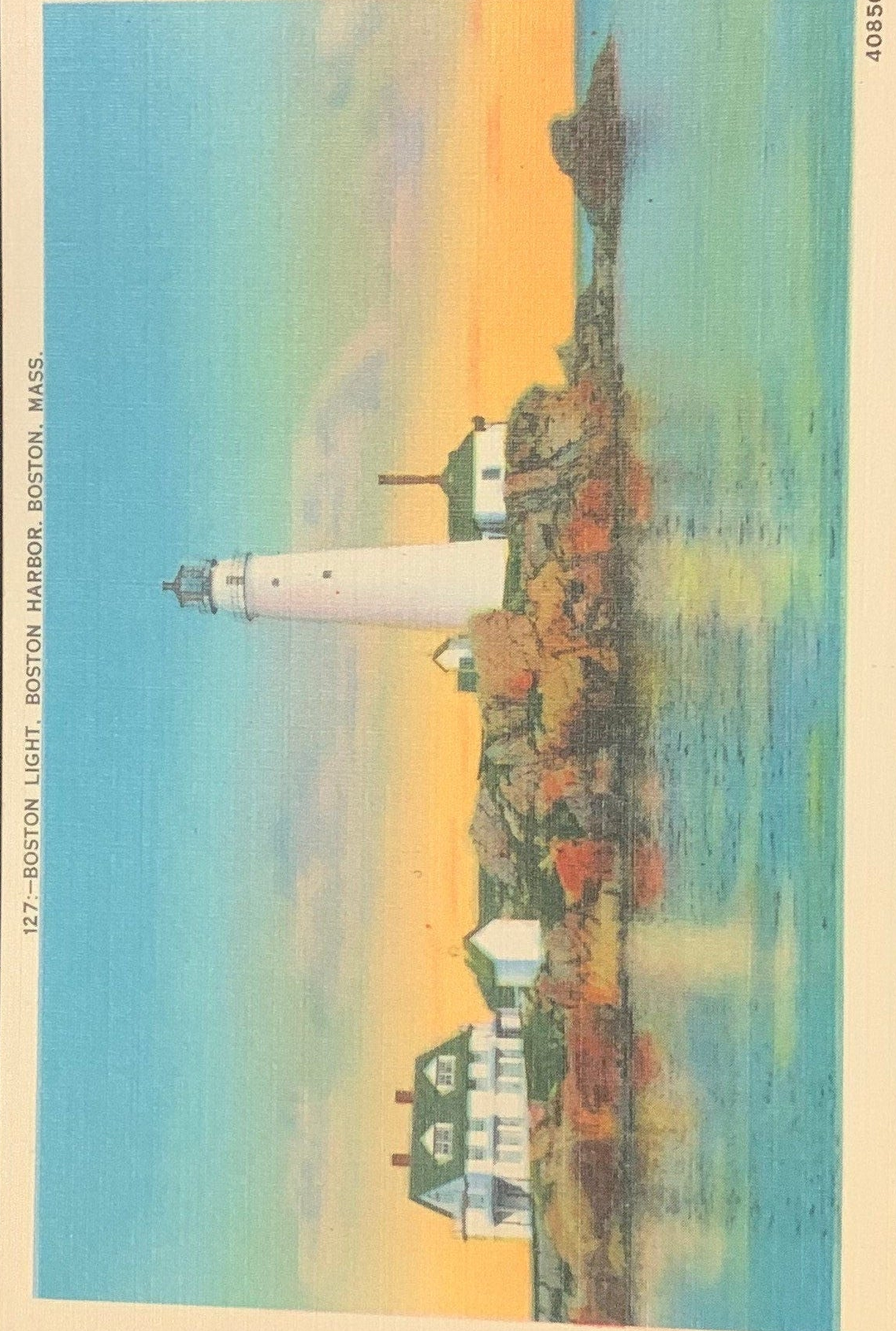Boston Light - Boston Harbor - Boston, Massachusetts - 1940s Linen Postcards