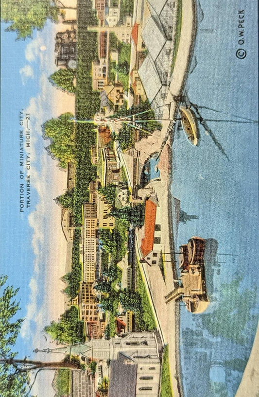 Portion of Miniature City - Traverse City, Michigan - 1940s Linen Postcard