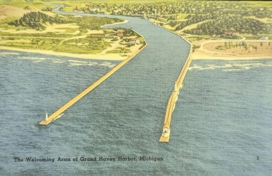 The Welcoming Arms - Grand Haven Harbor, Michigan - Vintage Postcard