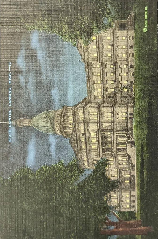 State Capitol - Lansing, Michigan - 1940s Linen Postcard