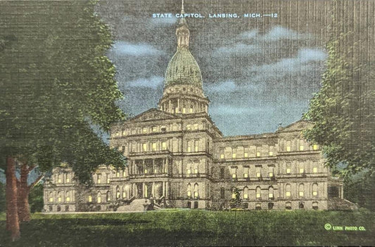 State Capitol - Lansing, Michigan - 1940s Linen Postcard