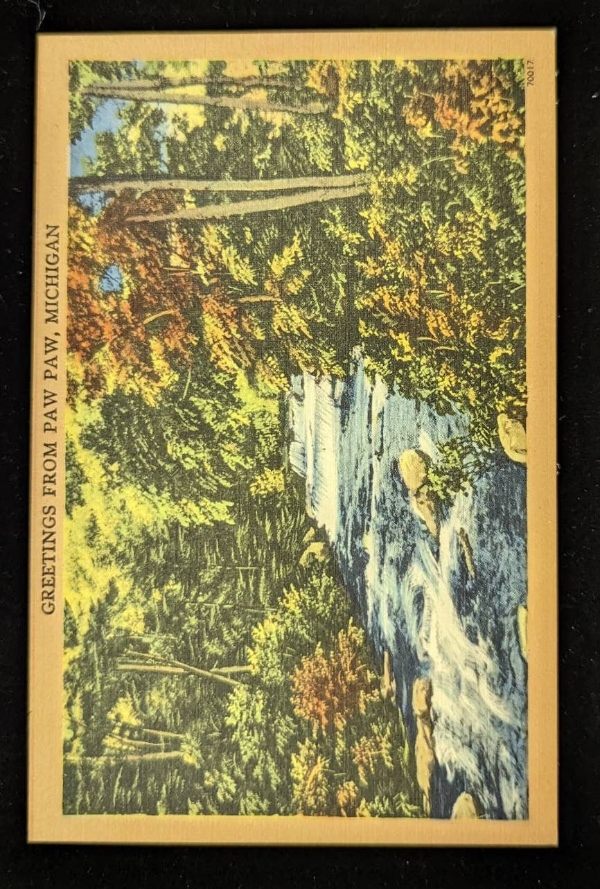 Greetings from Paw Paw, Michigan - 1940s Linen Postcard