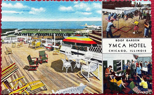 Roof Garden - YMCA Hotel - Chicago, Illinois - 1941 Linen Postcard