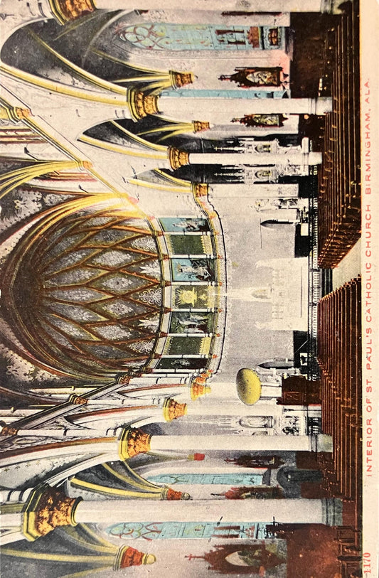 Interior of St. Paul’s Catholic Church - Birmingham, Alabama - 1900s Church Postcard