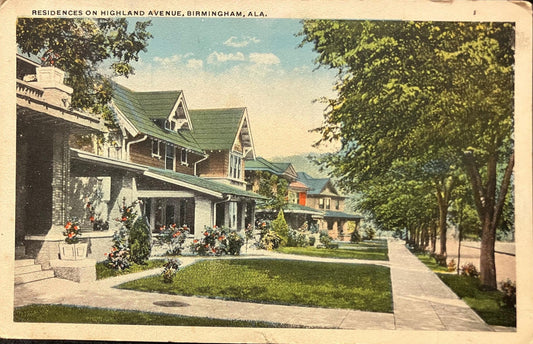 Residences on Highland Avenue - Birmingham, Alabama - Vintage Postcard