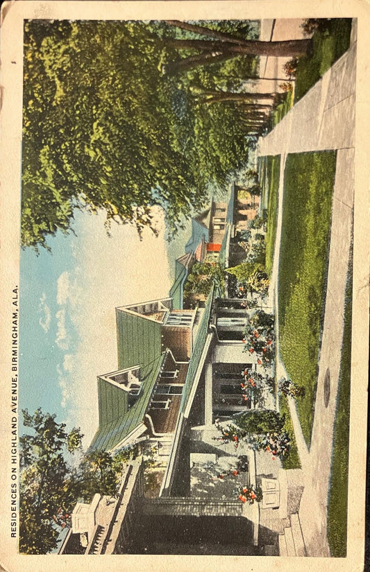 Residences on Highland Avenue - Birmingham, Alabama - Vintage Postcard