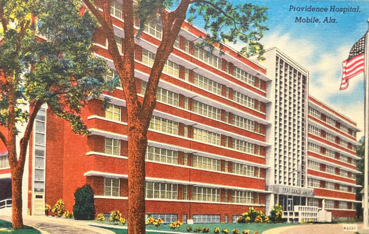 Providence Hospital - Mobile, Alabama - 1940s Linen Postcard