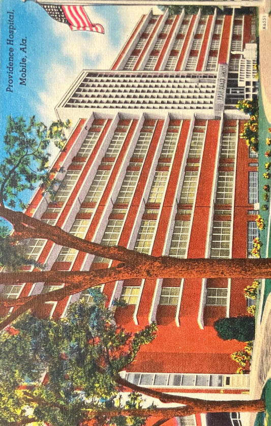Providence Hospital - Mobile, Alabama - 1940s Linen Postcard