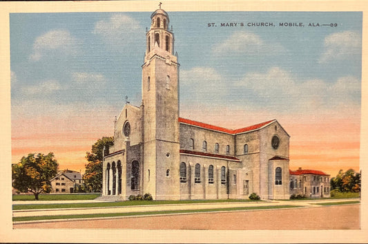 St. Mary’s Church - Mobile, Alabama - 1940s Linen Postcard