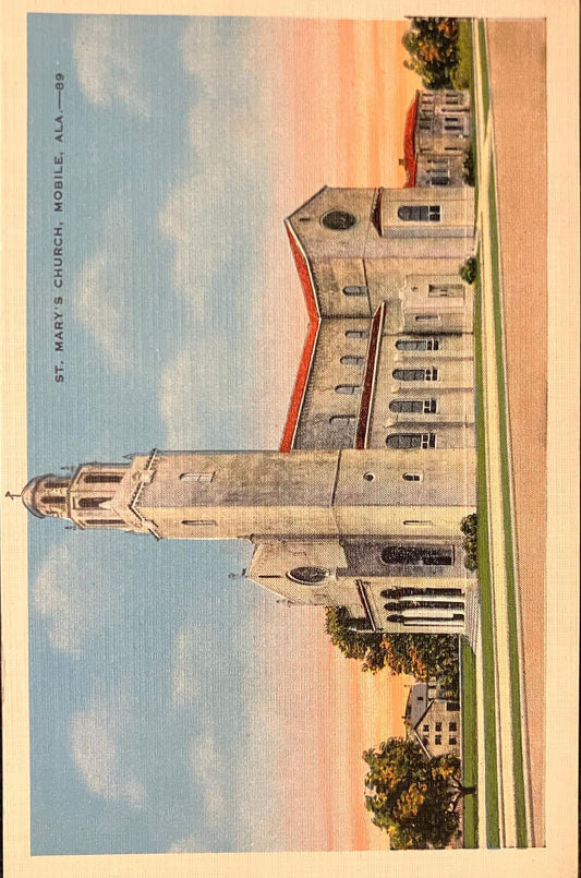 St. Mary’s Church - Mobile, Alabama - 1940s Linen Postcard