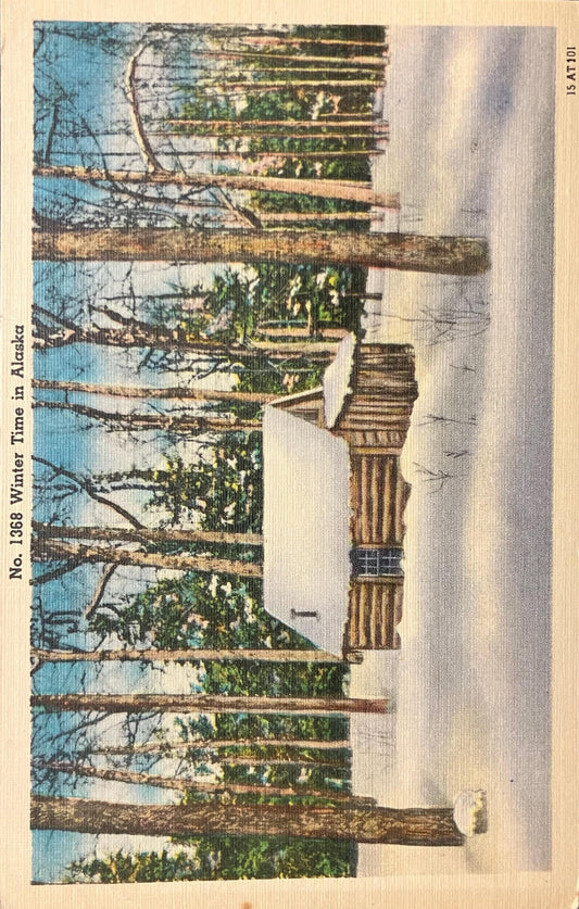Winter Time in Alaska - 1940s Linen Postcard